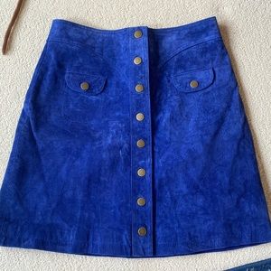 Blue suede mini skirt